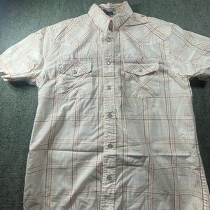 Casual Short-Sleeve Plaid Button-Down Shirt - Light Pink